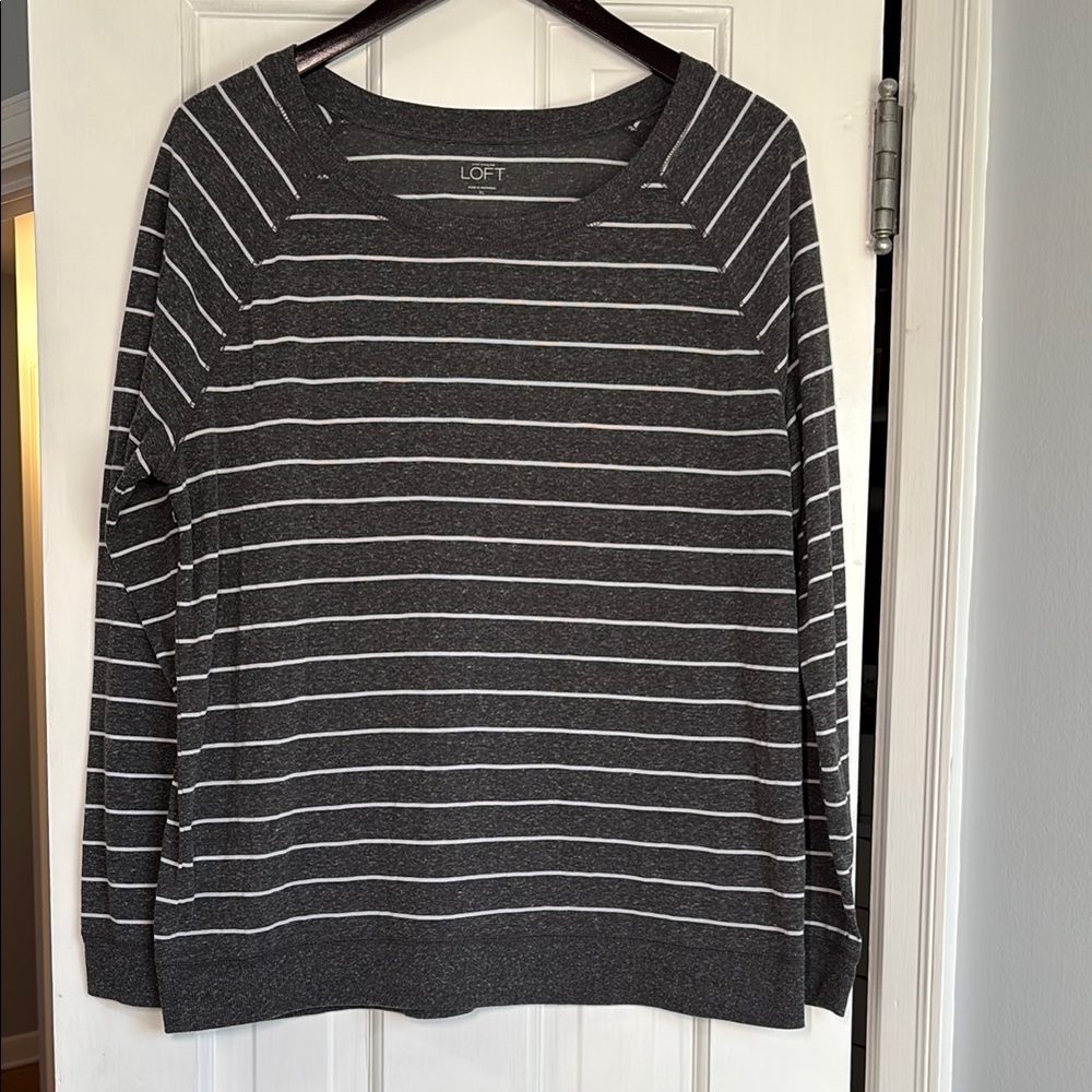 LOFT Gray Striped Top